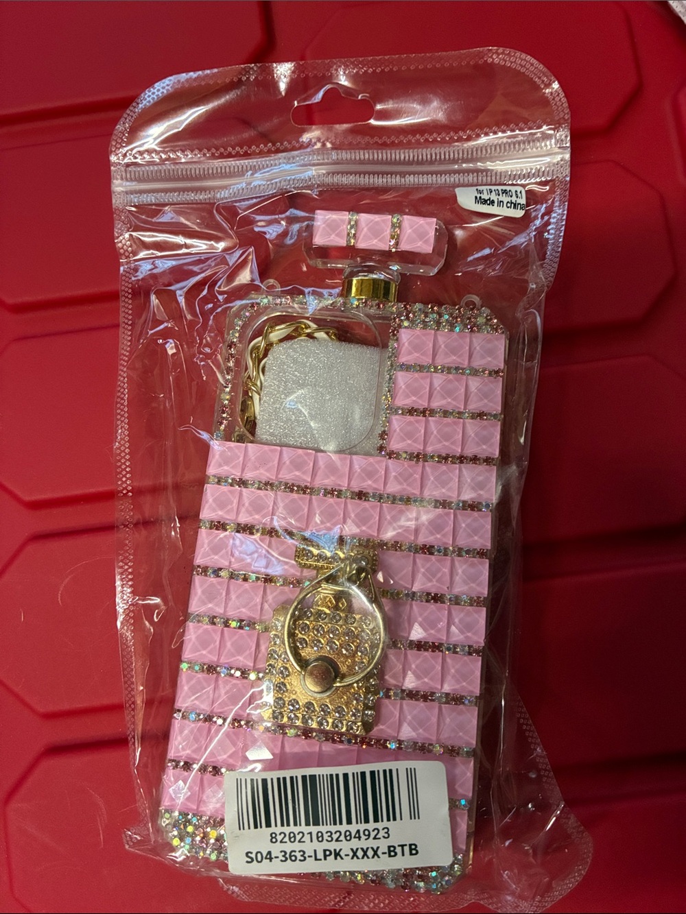 Source Unknown Pink Rhinestone Phone Case with Gold Ring and Chain